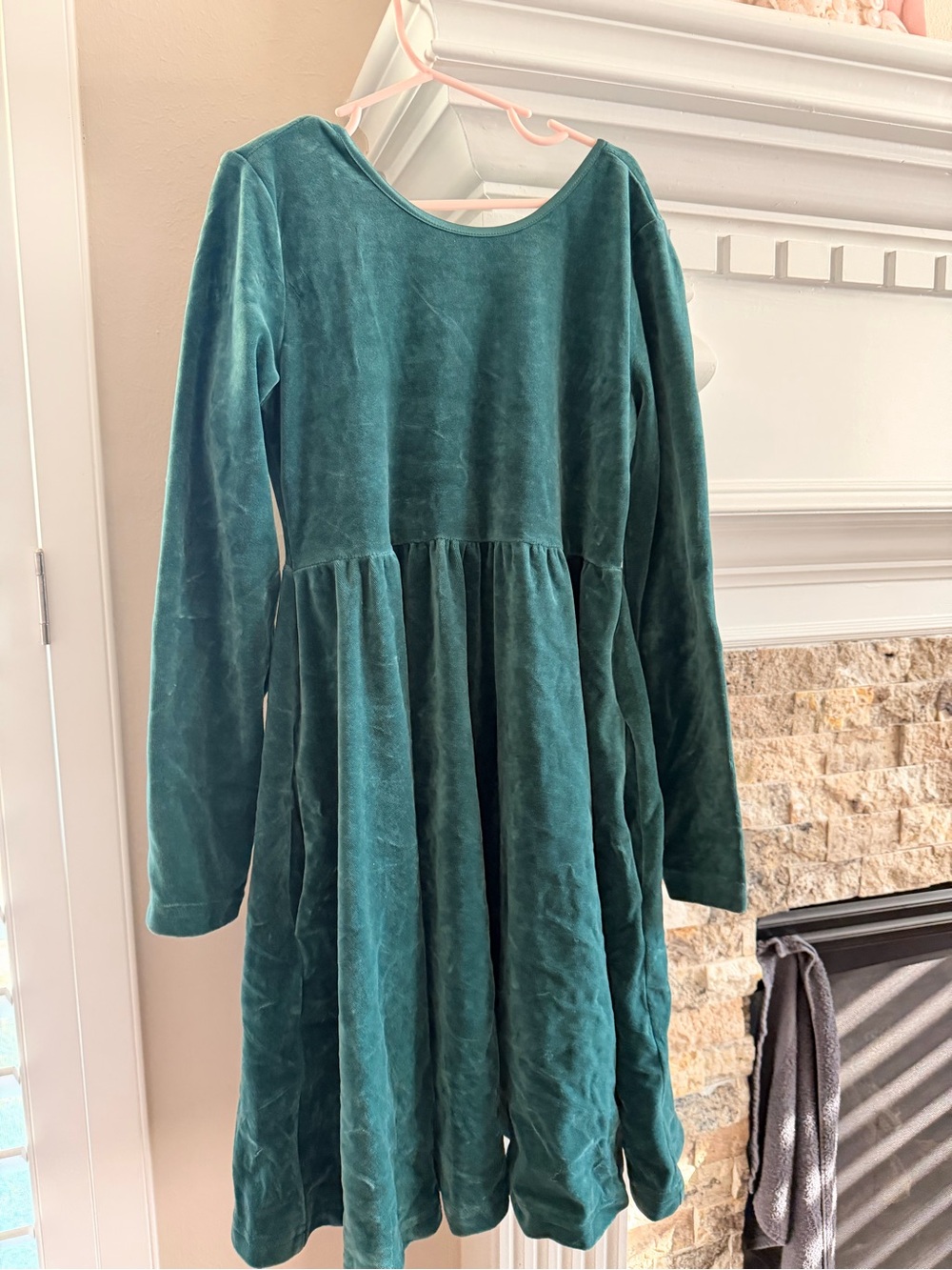 Hanna Andersson Teal Velvet Long-Sleeve Twirl Dress